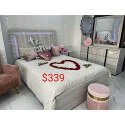 Light Taupe LED Queen  / Eastern King Size Bed Frame 