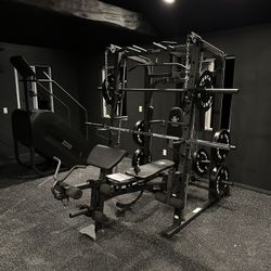 Smith Machine 1001 w/Bench Attachment | 230lb Bumpers Olympic Weights | 7ft Olympic Bar | Gym Equipment | FREE DELIVERY🚚  