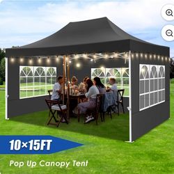10x15 Heavy Duty Pop up Canopy Tent with 4 Sidewalls,Outdoor Waterproof Canopy Tent Event Shelter for Parties, Commercial-Series, Black