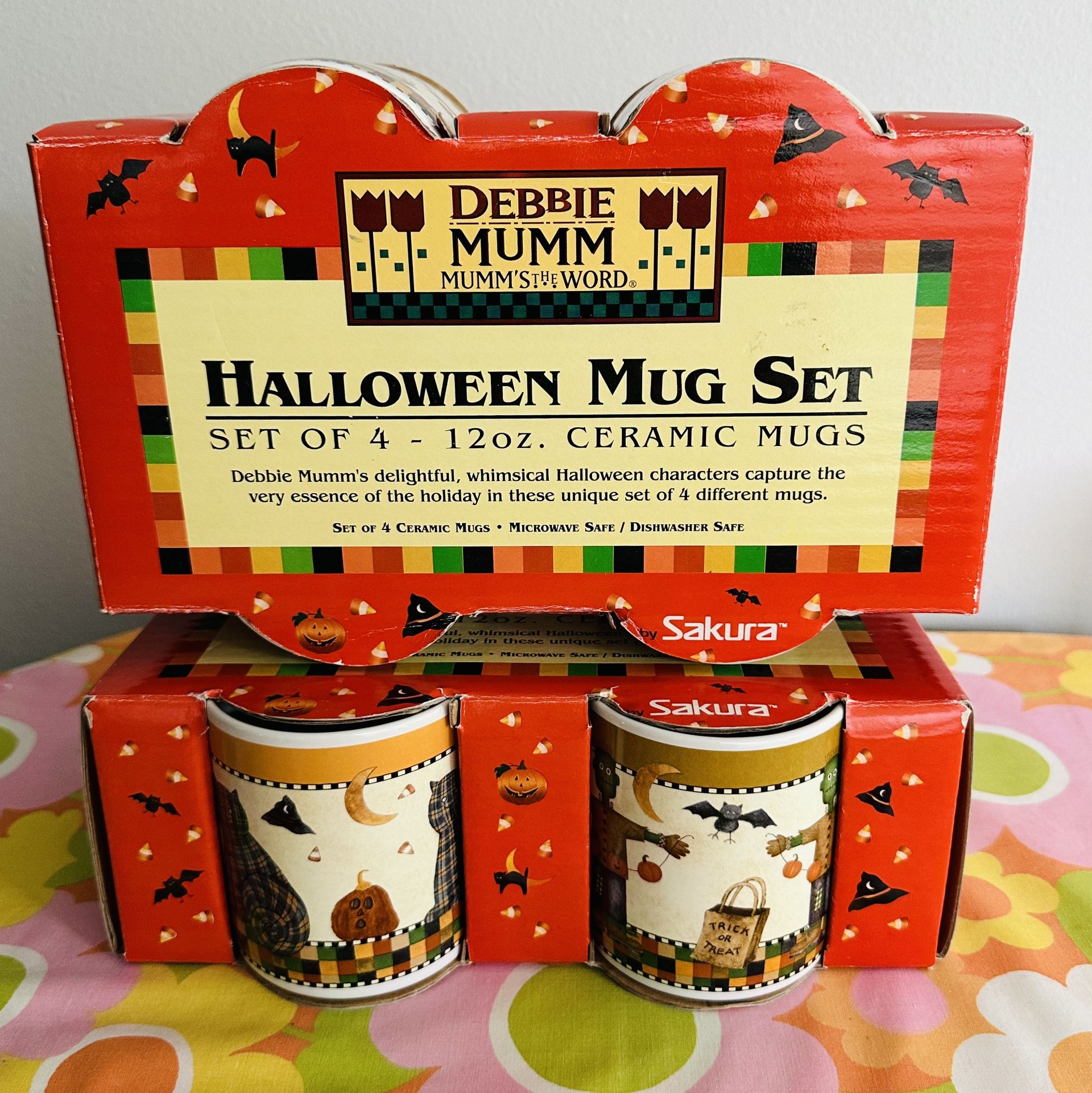 Updated- Only One Box Left Available. Vintage 1998 unused, new old stock Debbie Mumm Halloween 12 Oz mugs. I have two boxes of these mugs.