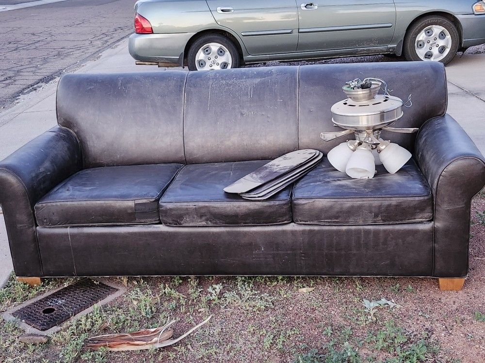 Free Faux Leather Couch Pull-Out Queen Bed