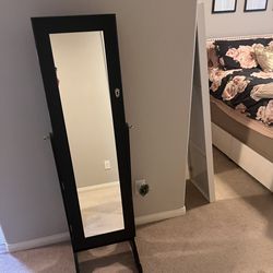 Black Full Length Mirror and Jewelry Armoire Cabinet