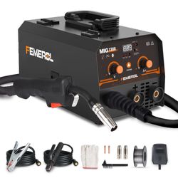 MIG Welder,2 in 1 Flux core/Stick Welder,130Amp 110V Gasless MIG Welding Machine with Synergy IGBT Inverter Welder Portable Wire Feed Welder