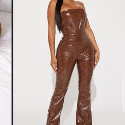 Brown Faux Leather Jumpsuit 