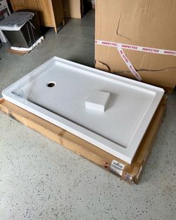 60” X 36” Shower Base Pan Left Drain Corner in White bath batt