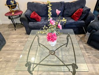 Elegant 3-Piece Wrought Iron & Glass Living Room Table Set