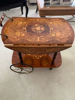 Stunning Italian Inlaid Wood Tea Cart