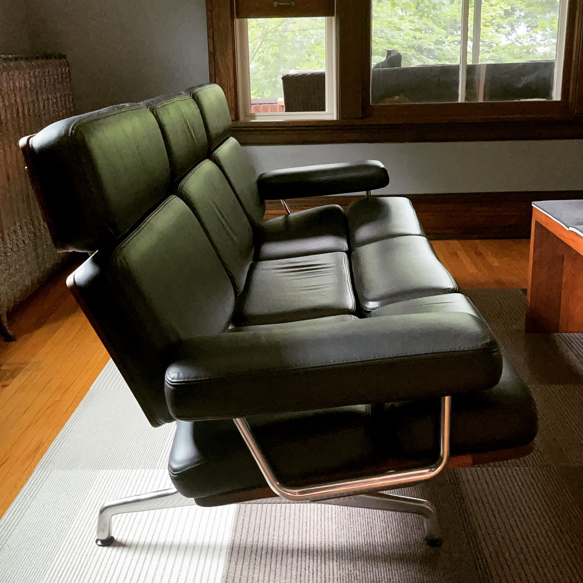 Eames Sofa  3 Seat Walnut Black Leather