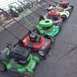 8 Used Lawnmowers and 
7 Used Weedeaters Different Brands
1 MTD Snowblower Complete
1 gas powered blower
ALL FOR PARTS.