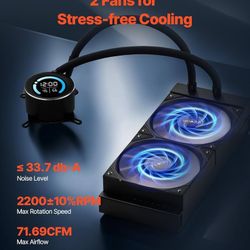 VEVOR CPU Liquid Cooler, AIO CPU Water Cooler - 120mm PWN Fans, Pump, 1.8'' Display, Max. 2200RPM CPU Cooling Fan, Efficient Black PC Water Cooler for