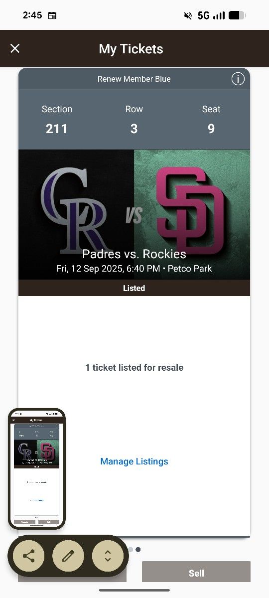 Rockies v. Padres, Friday 9/12, 2 Tickets