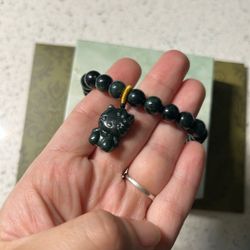 Limited Edition Jade Hello Kitty Pendant And 24k REAL GOLD rope Bail, Jade Bracelet, Taking Offers