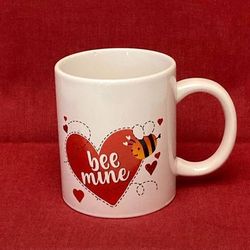 Bee Mine Valentine’s Day coffee mug red hearts Just For You ceramic cup