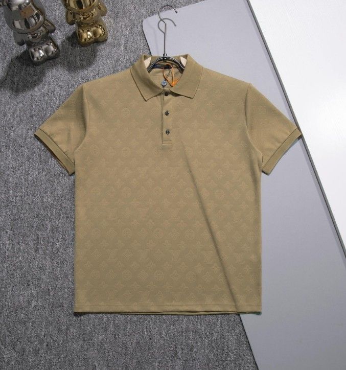 LV Brown Concave Convex Letters Polo Shirt
