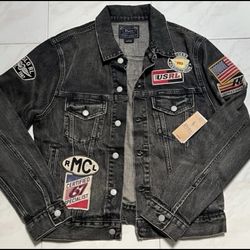 Polo Ralph Lauren Black Denim Moto Jacket Sz M