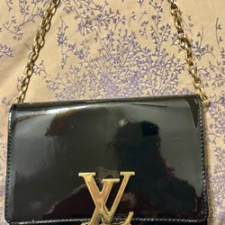 Louis Vuitton, Black Patten Leather Bag, With Gold Chain
