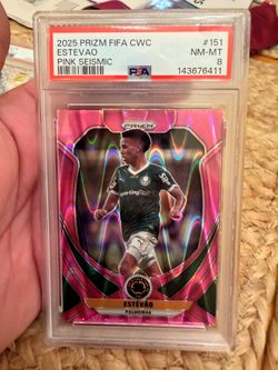 2025 Panini Prizm FIFA Club World Cup Estêvão Pink Seismic /299 #151 PSA 8 Chelsea RC