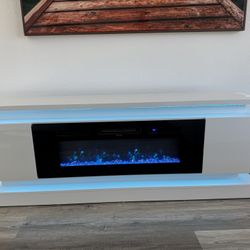 Glossy TV Stand with Fireplace for 80" TVs
