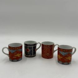 Neiman Marcus Mugs Imari Style Coffee Tea Vintage Set of 4 Porcelain Gold Trim 