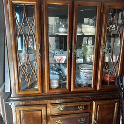 Hutch Kitchen Cabinet with Glass Doors