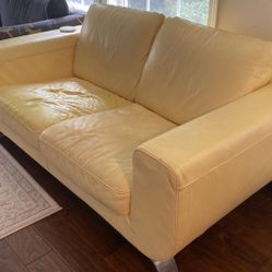 Yellow Leather Loveseat Sofa