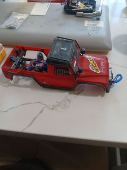 Traxxas trx4m 1 1/18 RC custom defender truck body and chassis only full lights kit , fog lights, hood spot lights yellow/clear lens