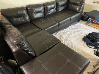 Dark Brown Faux Leather Sectional Sofa