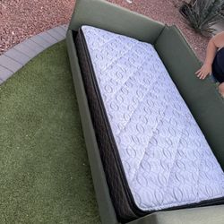 Twin Day Bed - Green Fabric - With Mattress (missing Bolts)