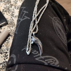 Diamond Cut Rope Chain Solid Sterling Silver With Italian Wolf Head Horn.