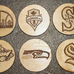 Seattle sports team coasters - Seahawks, Sonics, Mariners, Sounders, Kraken, Storm