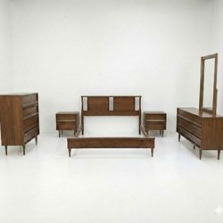 Complete Bassett Mid-Century Modern Bedroom Set – Walnut | Free Delivery