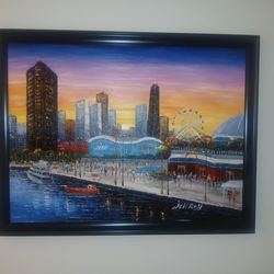 Large oil paint of Chicago