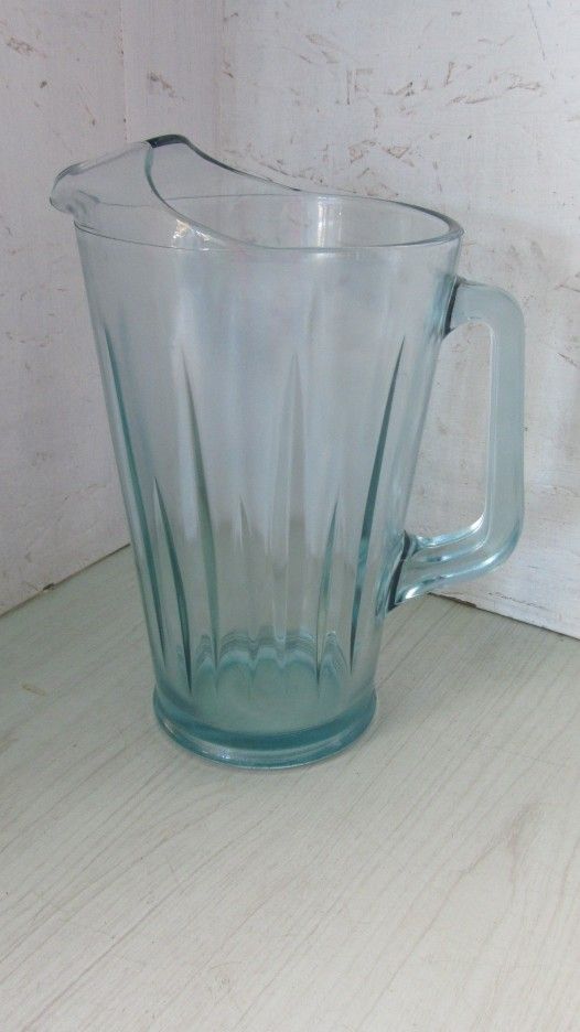 Rare HTF Heavy Weight Glass 8 Cup Fluted Handled Pitcher