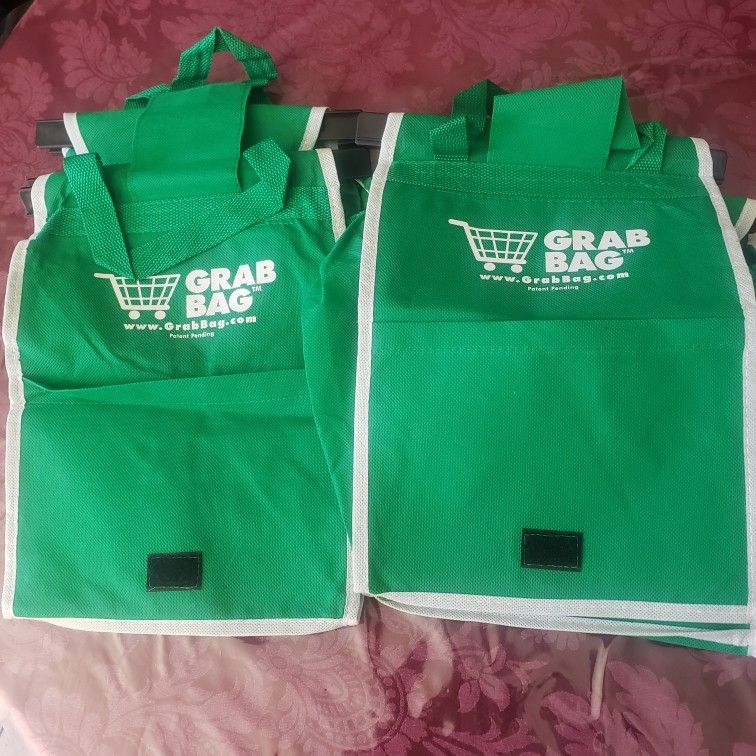 a set of two grab bags. There reusable clip to cart shopping bags. Quickly folds up for on the go shopping