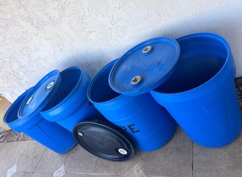 Blue Plastic Storage Drums – Lot of 3