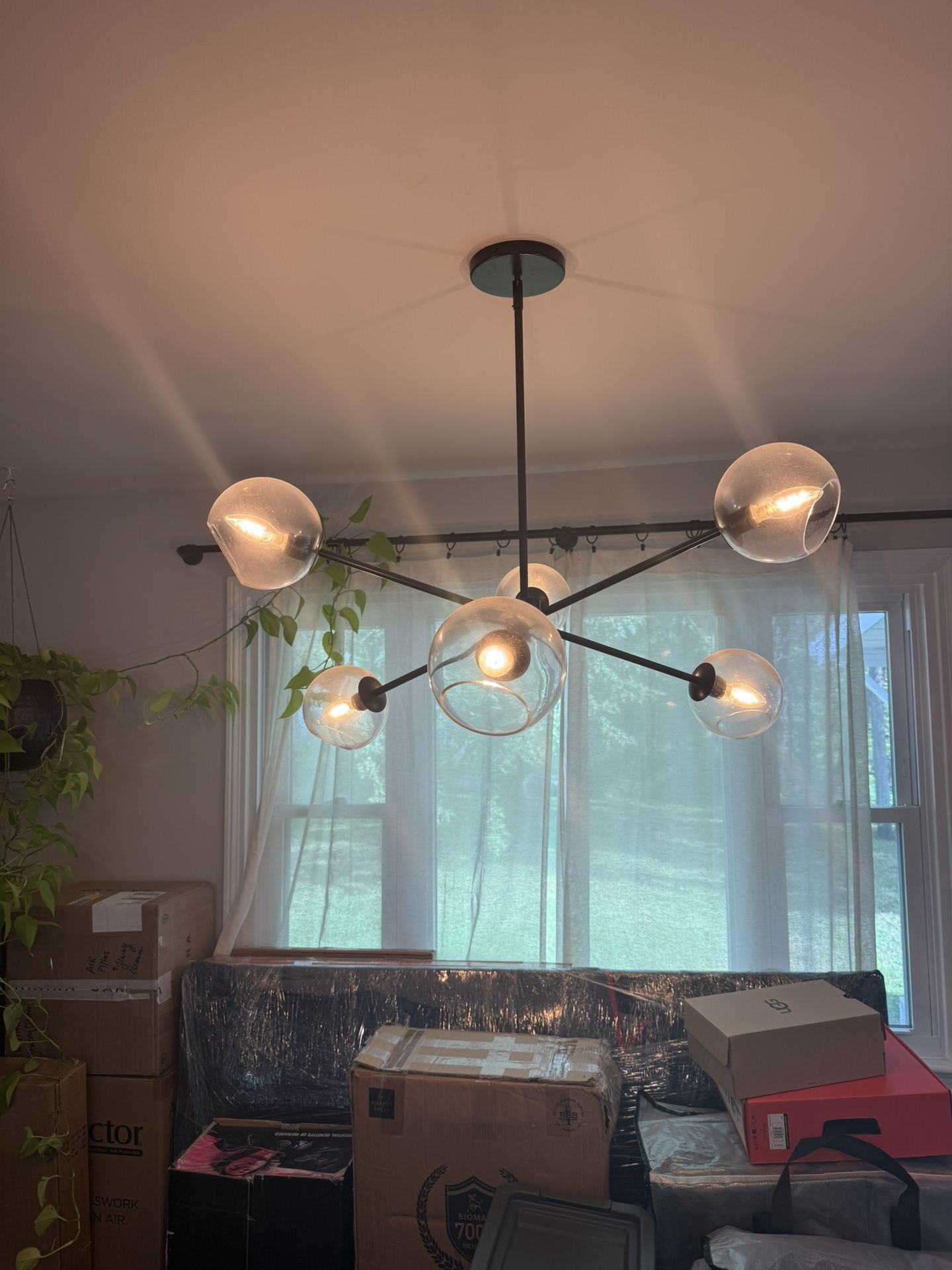 West Elm Staggered Glass 6 Light Chandelier (37”) – Dark Bronze