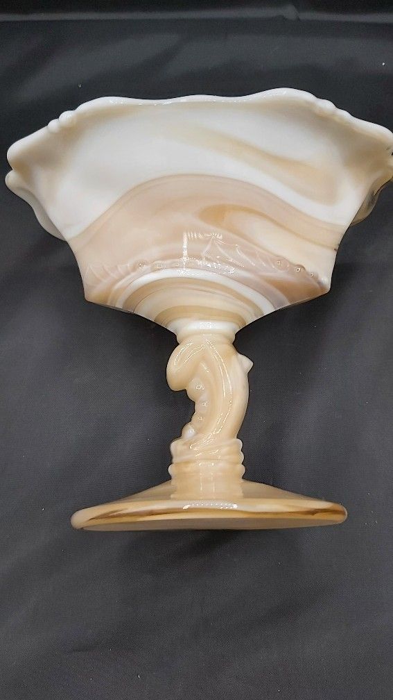 Rare Vintage Imperial Caramel Slag Glass Compote/ Candy Dish With Waverly Pattern 