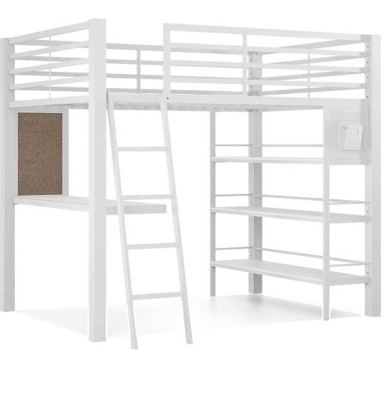 White FULL SIZE LOFT Bed With Desk