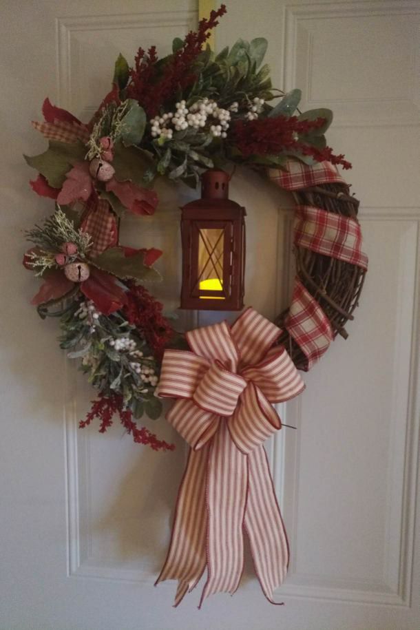 Holiday Red Lantern grapevine wreath #2