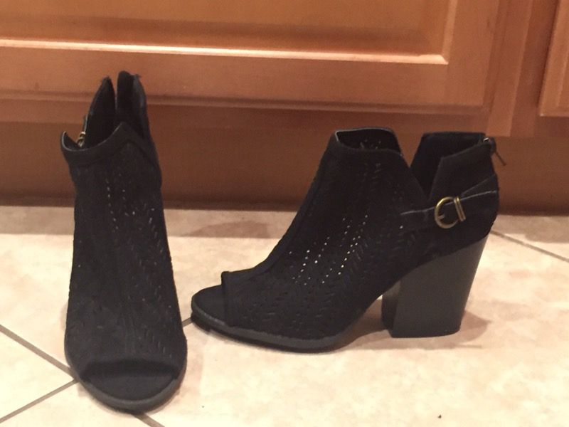 Women's black peep toe booties