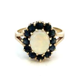 Woman’s Ladies 14k Yellow Gold Opal Like and Blue Stone Ring Size 7 GP3126287