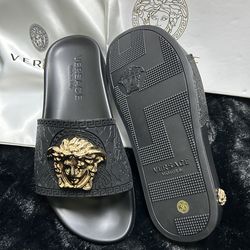 Versace Gold Black Slides Size 6 W
