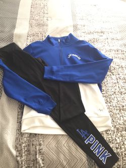 Pink dodgers outfit Leggings size small jacket size medium