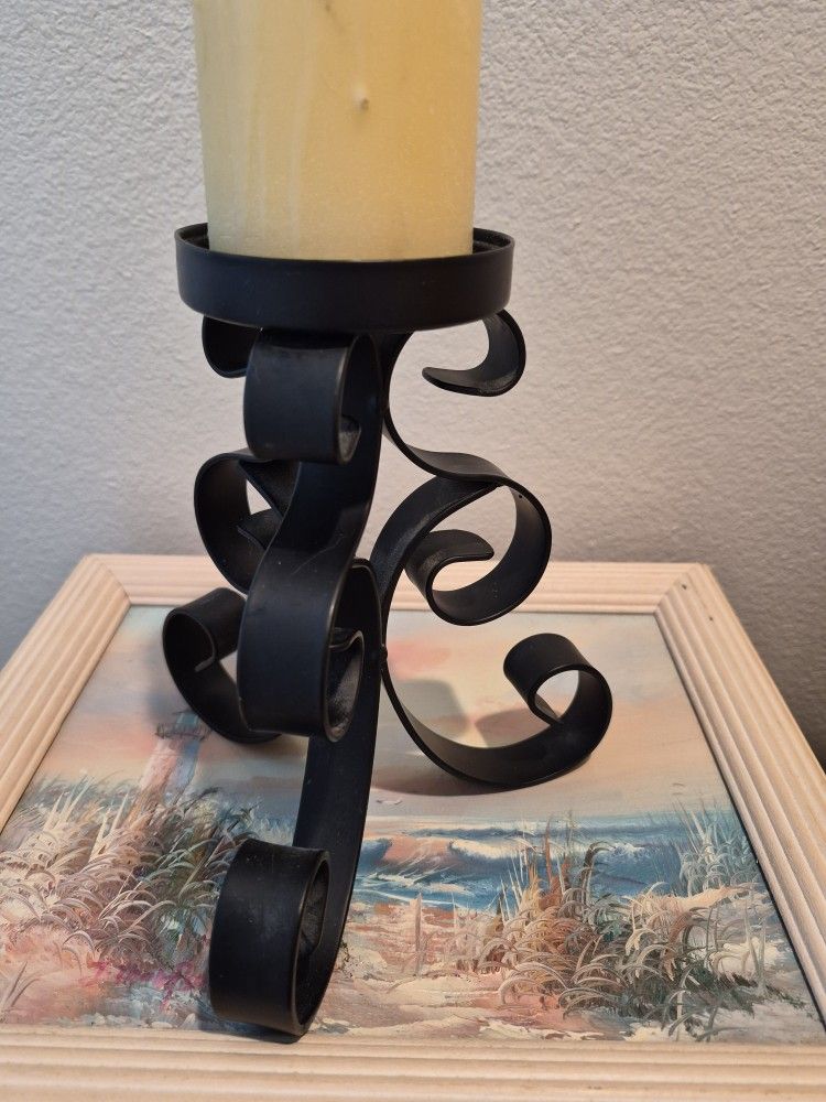 Nice Wrought Iron Candle Holder With Candle