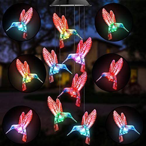 Hummingbird Wind Chime LED Solar Wind Chime Color Changing Six Hummingbird