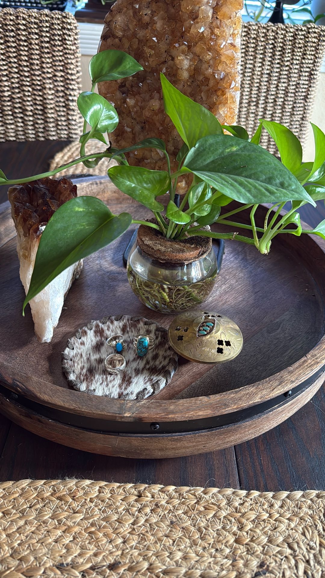 Boho Vintage Turquoise Rings And Necklace