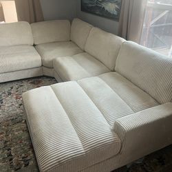 New 4 Piece Corduroy Fabric Sectional.  Off White / Beige.  90”x127”x66”.  Free Delivery!