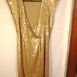 Michael Kors Gold Sequin Wrap Around Dress