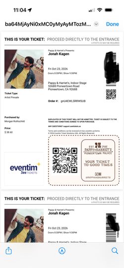 2 Jonah kagan tickets pioneertown -10/23