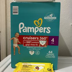Pampers Cruiser Box (64 Diapers) And  2  Wipes Packs 